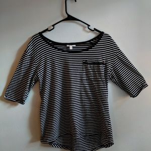 Black and White Striped Quarter Length Sleeve